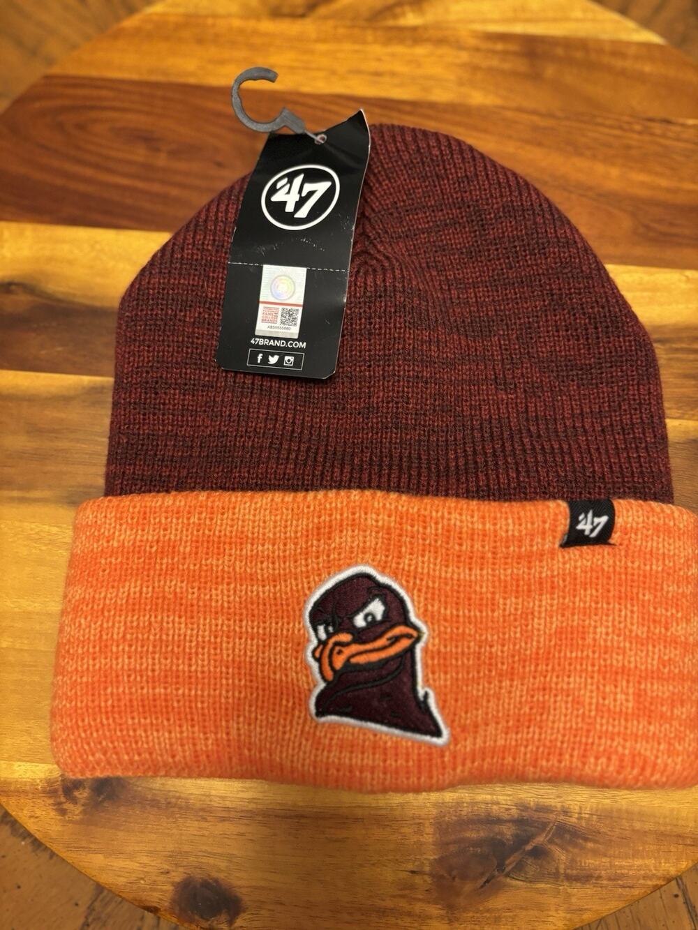 Virginia Tech Hokie Bird Marled Orange and Burgundy Beanie Hat